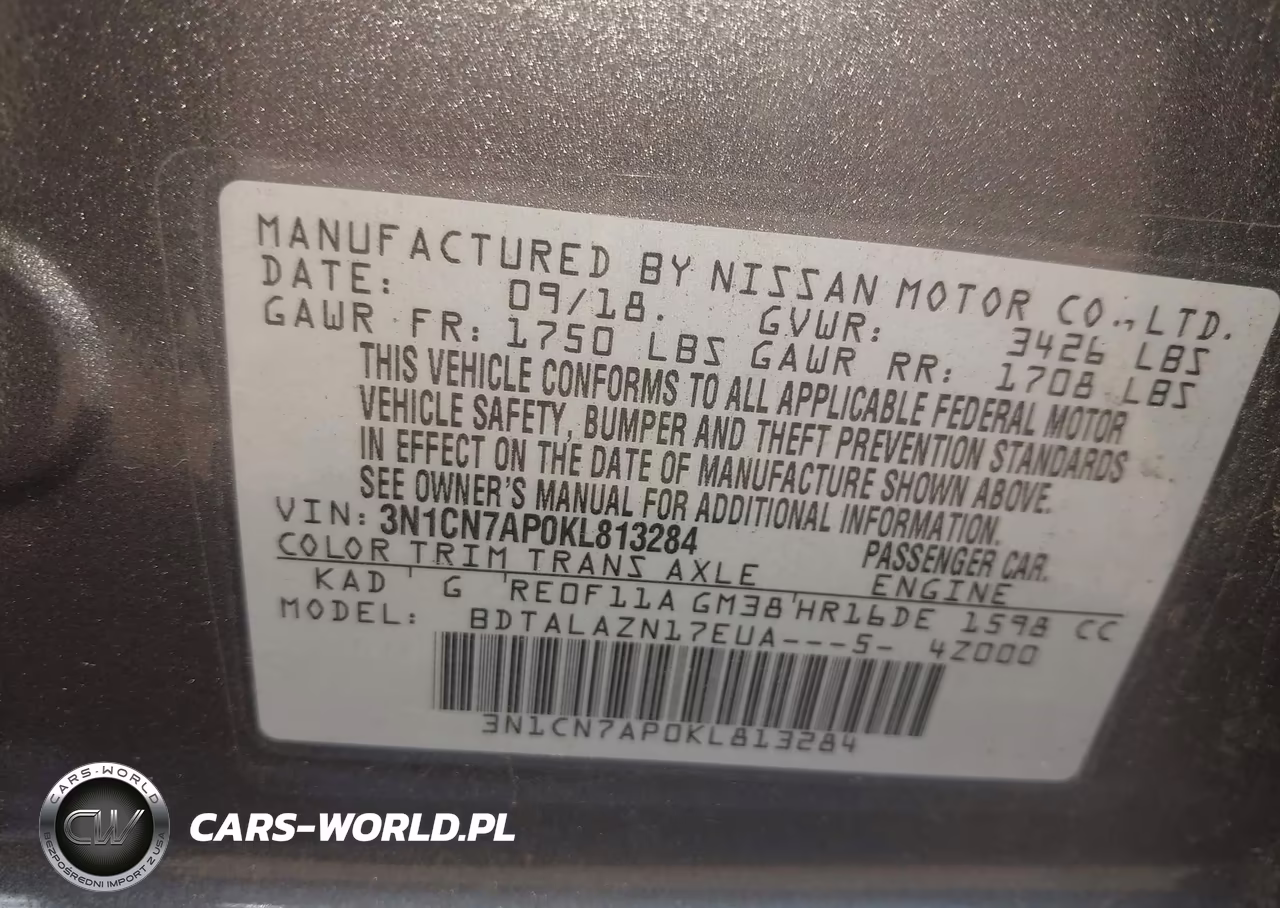 2019 Nissan Versa 1.6 S+ VIN:3N1CN7AP0KL813284 - 9