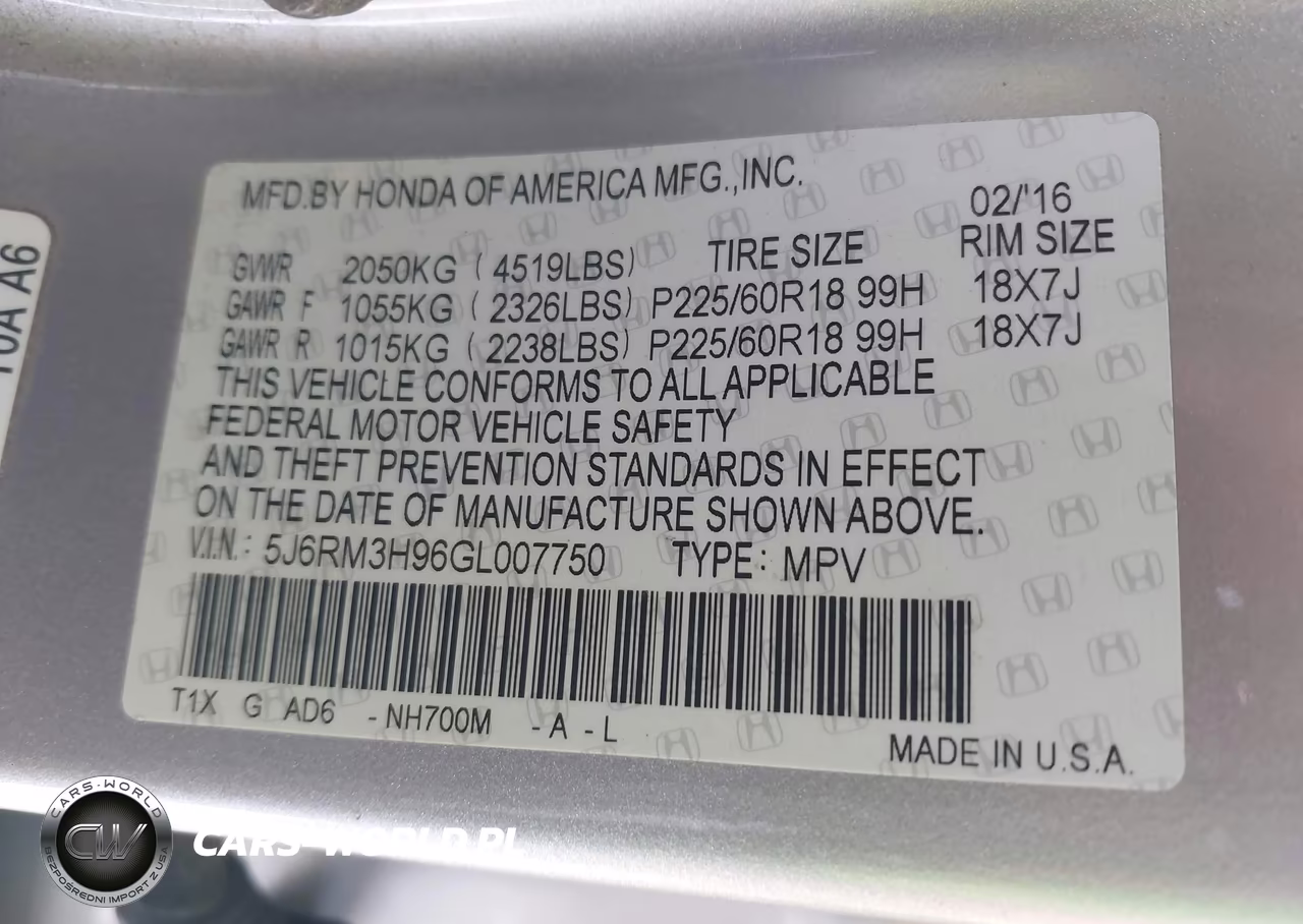 2016 Honda Cr-V Touring VIN:5J6RM3H96GL007750 - 9