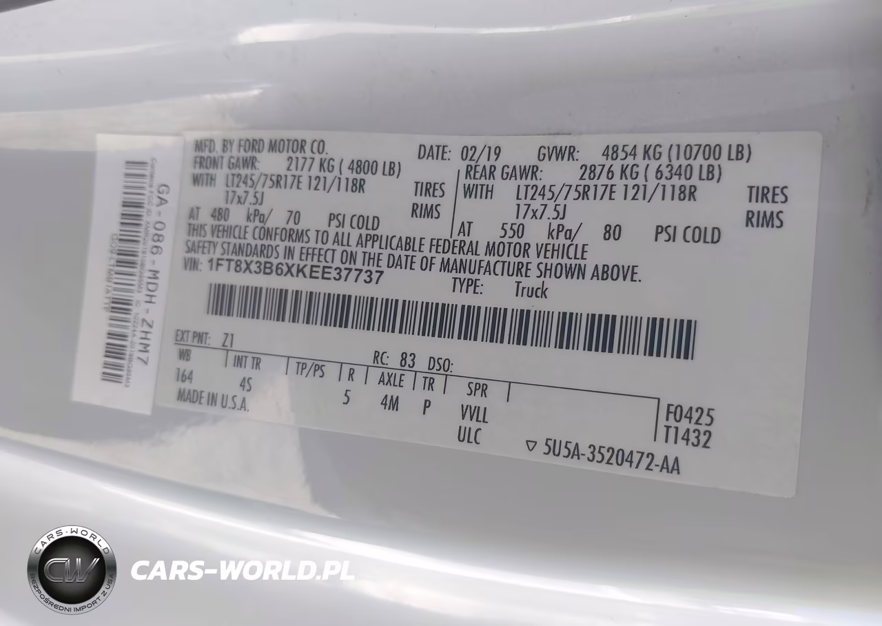 2019 Ford F-350 Xl VIN:1FT8X3B6XKEE37737 - 9
