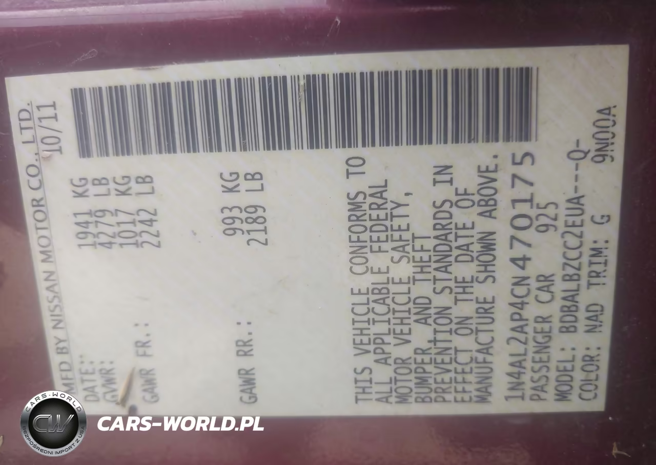 2012 Nissan Altima 2.5 S VIN:1N4AL2AP4CN470175 - 9