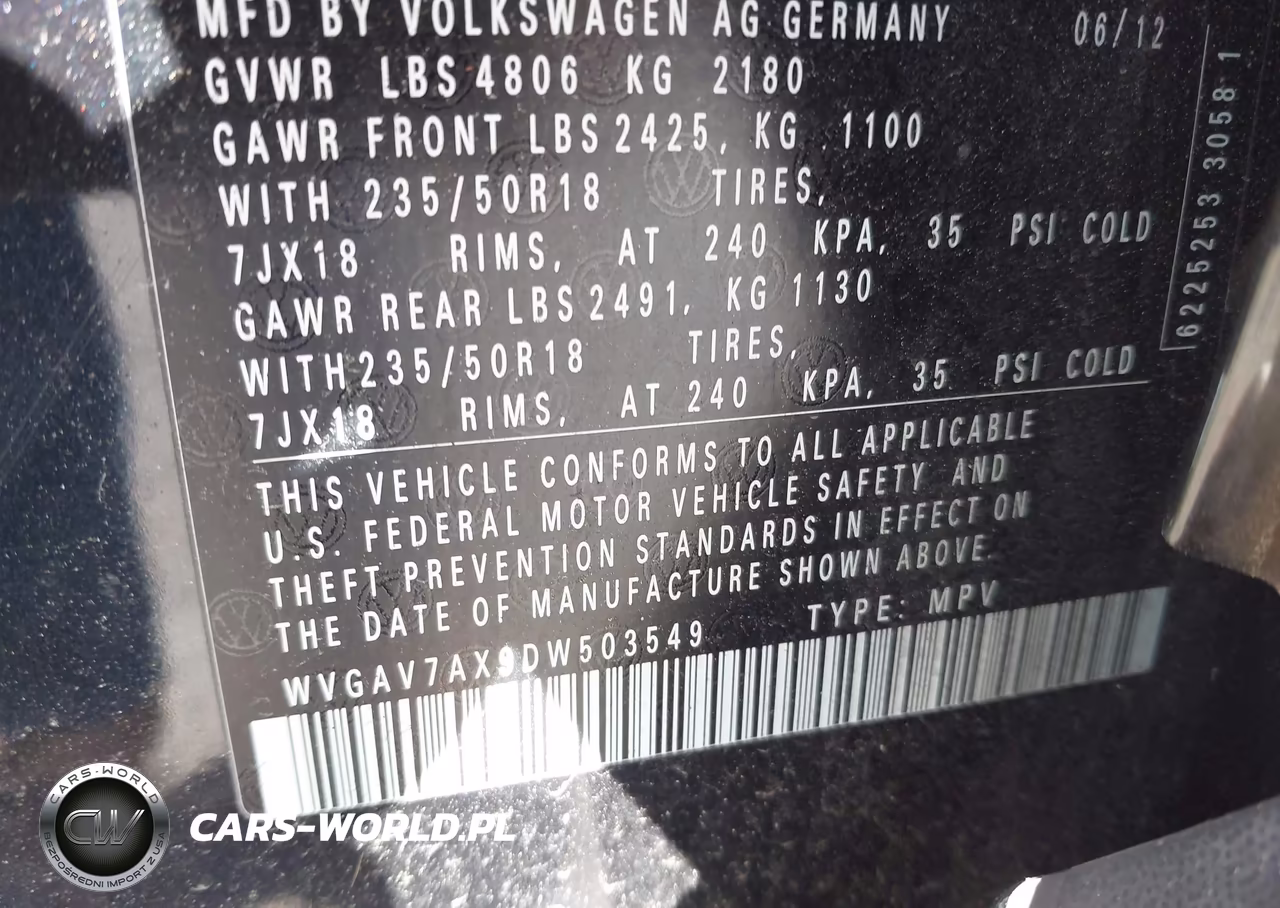 2013 Volkswagen Tiguan S-Se-Sel VIN:WVGAV7AX9DW503549 - 9