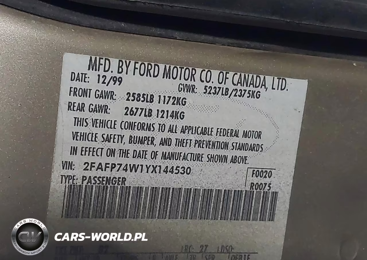 2000 Ford Crown Victoria Lx VIN:2FAFP74W1YX144530 - 9
