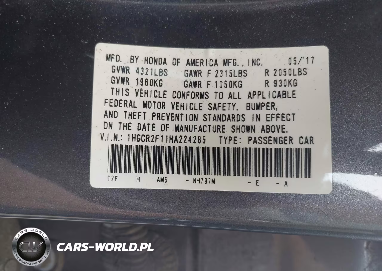 2017 Honda Accord Sport Se VIN:1HGCR2F11HA224285 - 9