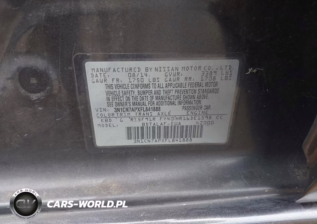 2015 Nissan Versa 1.6 S VIN:3N1CN7APXFL841888 - 9