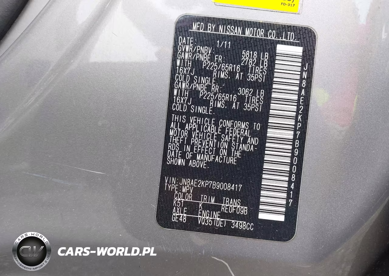 2011 Nissan Quest Sv VIN:JN8AE2KP7B9008417 - 9