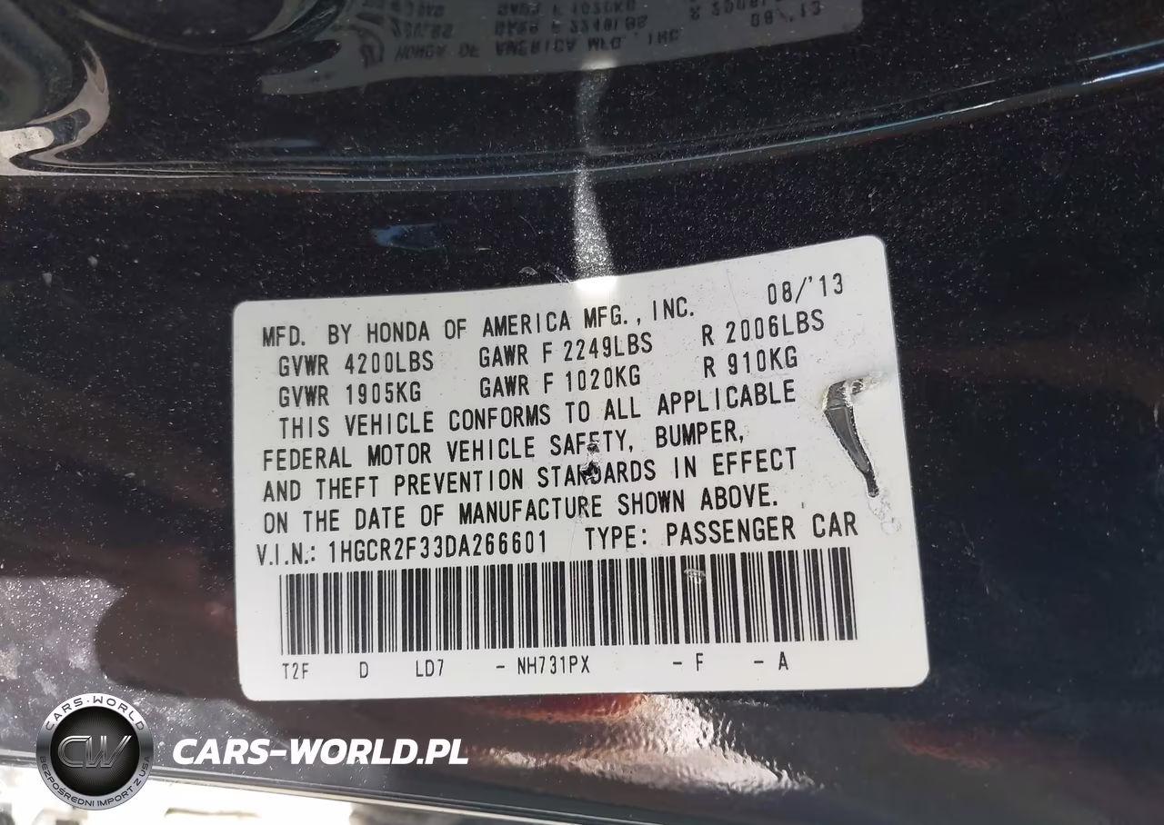 2013 Honda Accord Lx VIN:1HGCR2F33DA266601 - 9