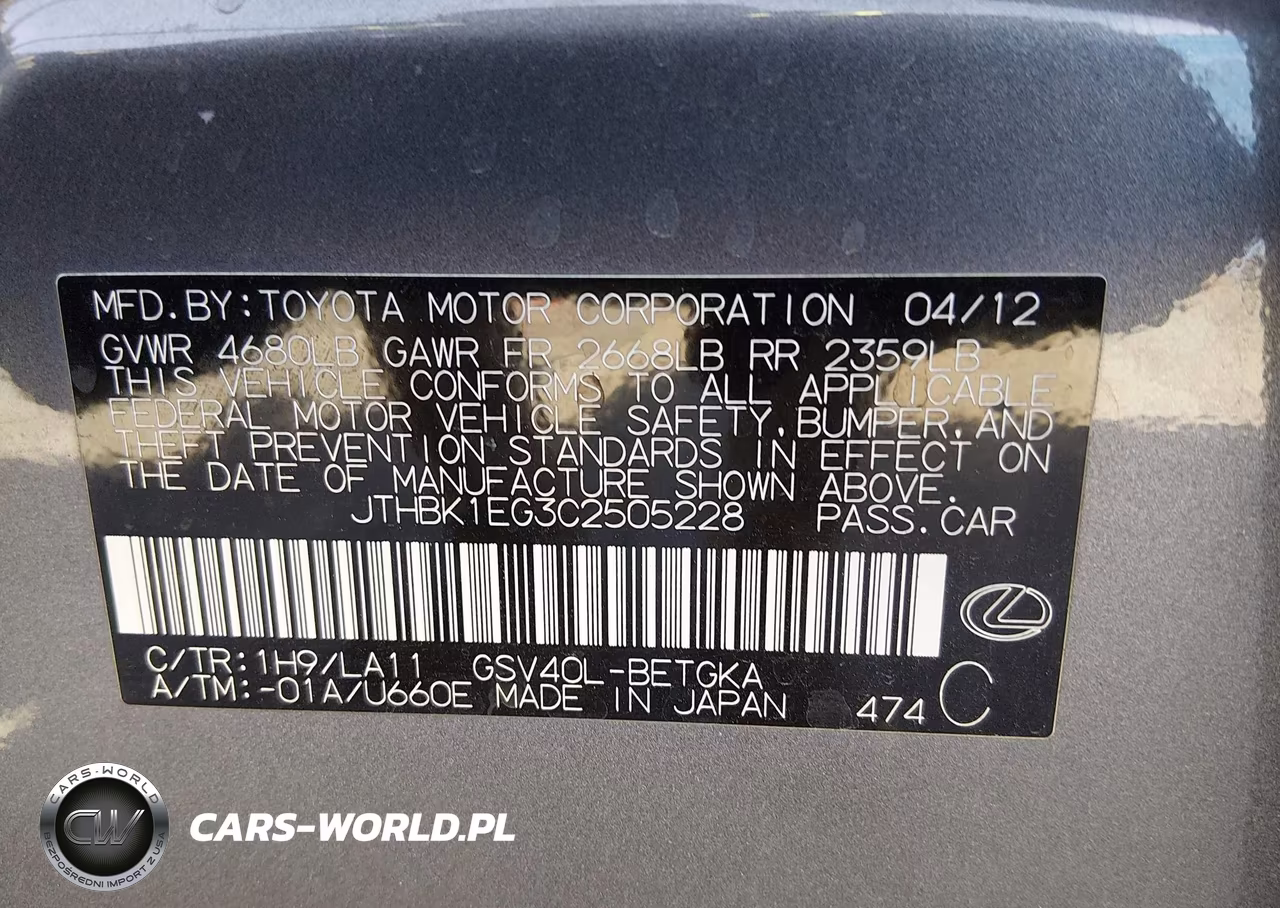 2012 Lexus Es 350 VIN:JTHBK1EG3C2505228 - 9