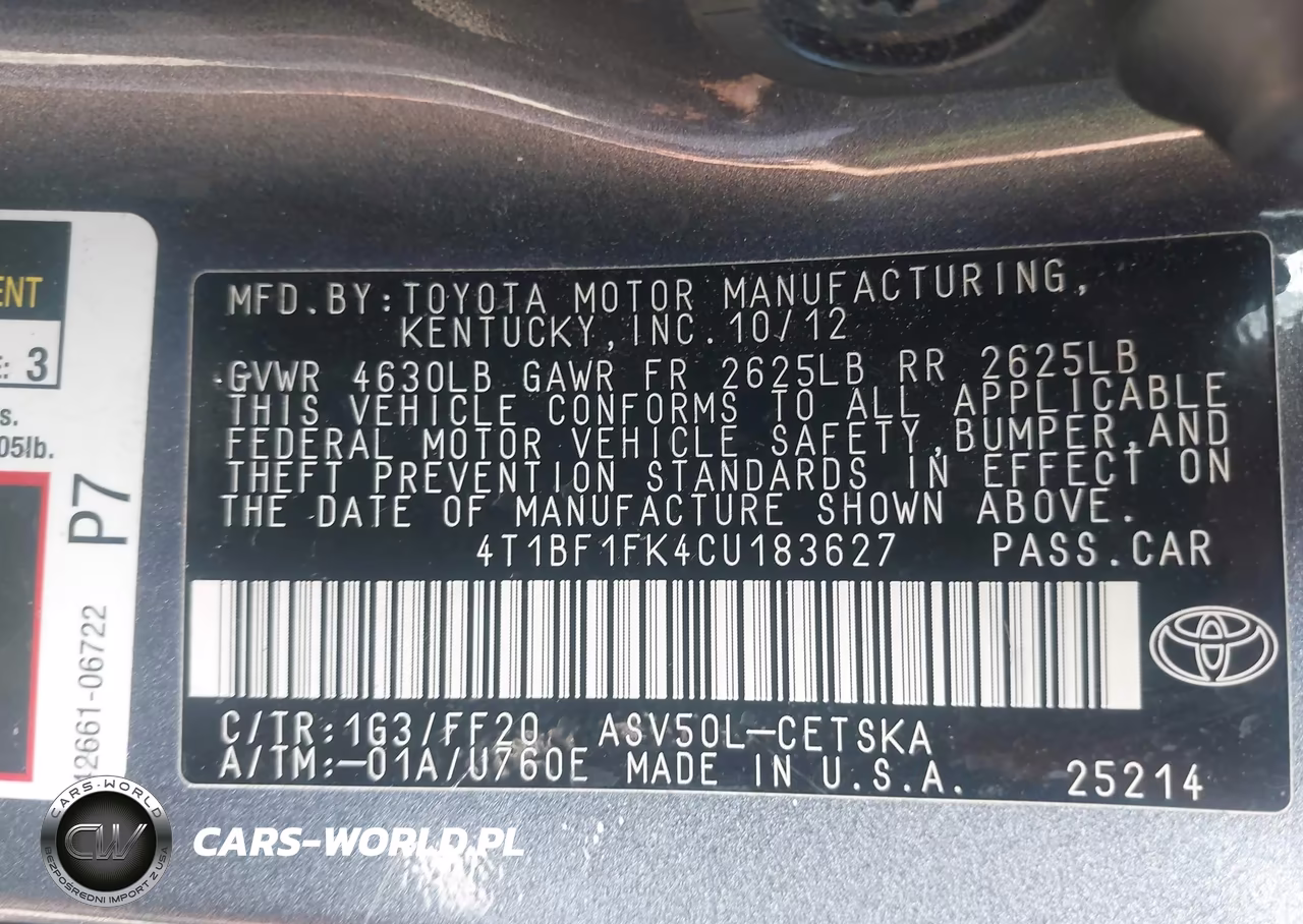 2012 Toyota Camry Se VIN:4T1BF1FK4CU183627 - 9