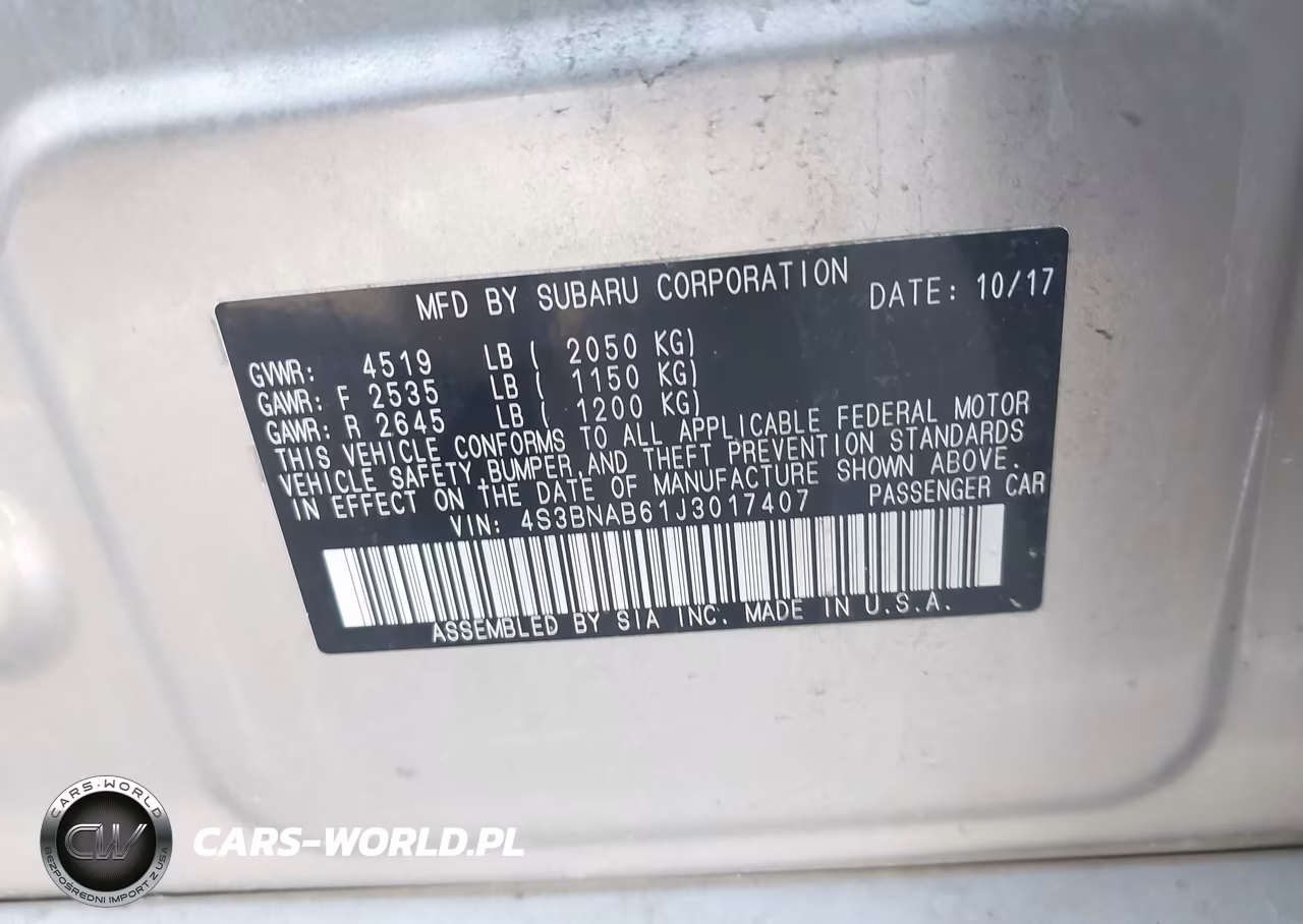 2018 Subaru Legacy 2.5I VIN:4S3BNAB61J3017407 - 9