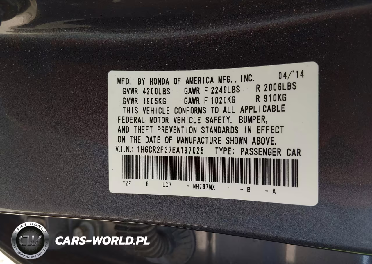 2014 Honda Accord Lx VIN:1HGCR2F37EA197025 - 9