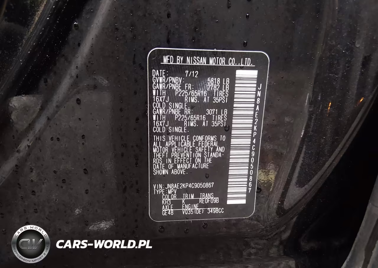 2012 Nissan Quest Sv VIN:JN8AE2KP4C9050867 - 9