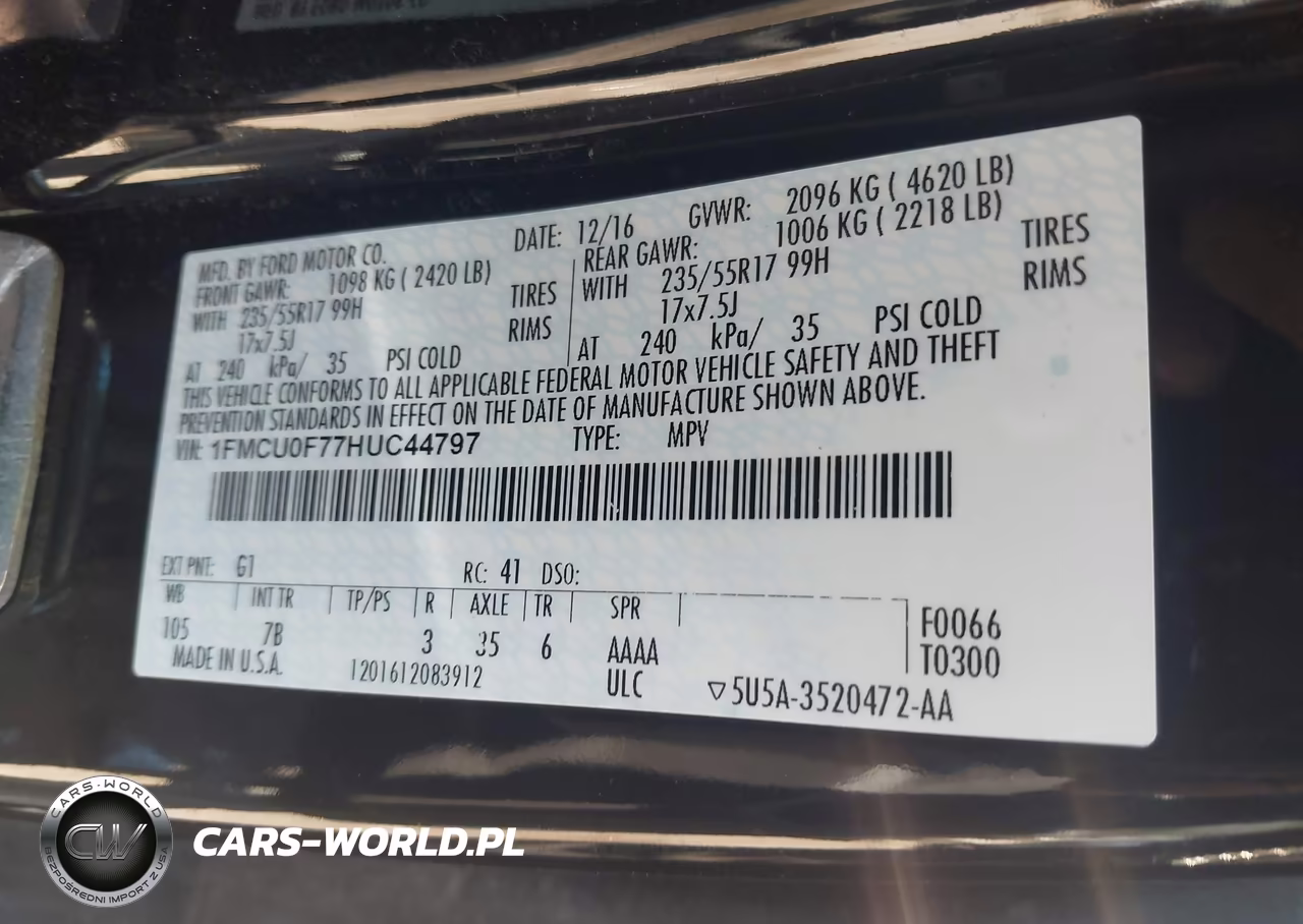2017 Ford Escape S VIN:1FMCU0F77HUC44797 - 9