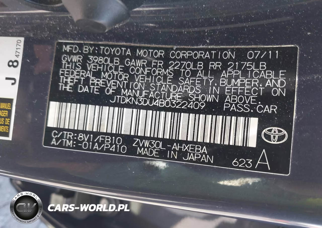 2011 Toyota Prius Two VIN:JTDKN3DU4B0322409 - 9