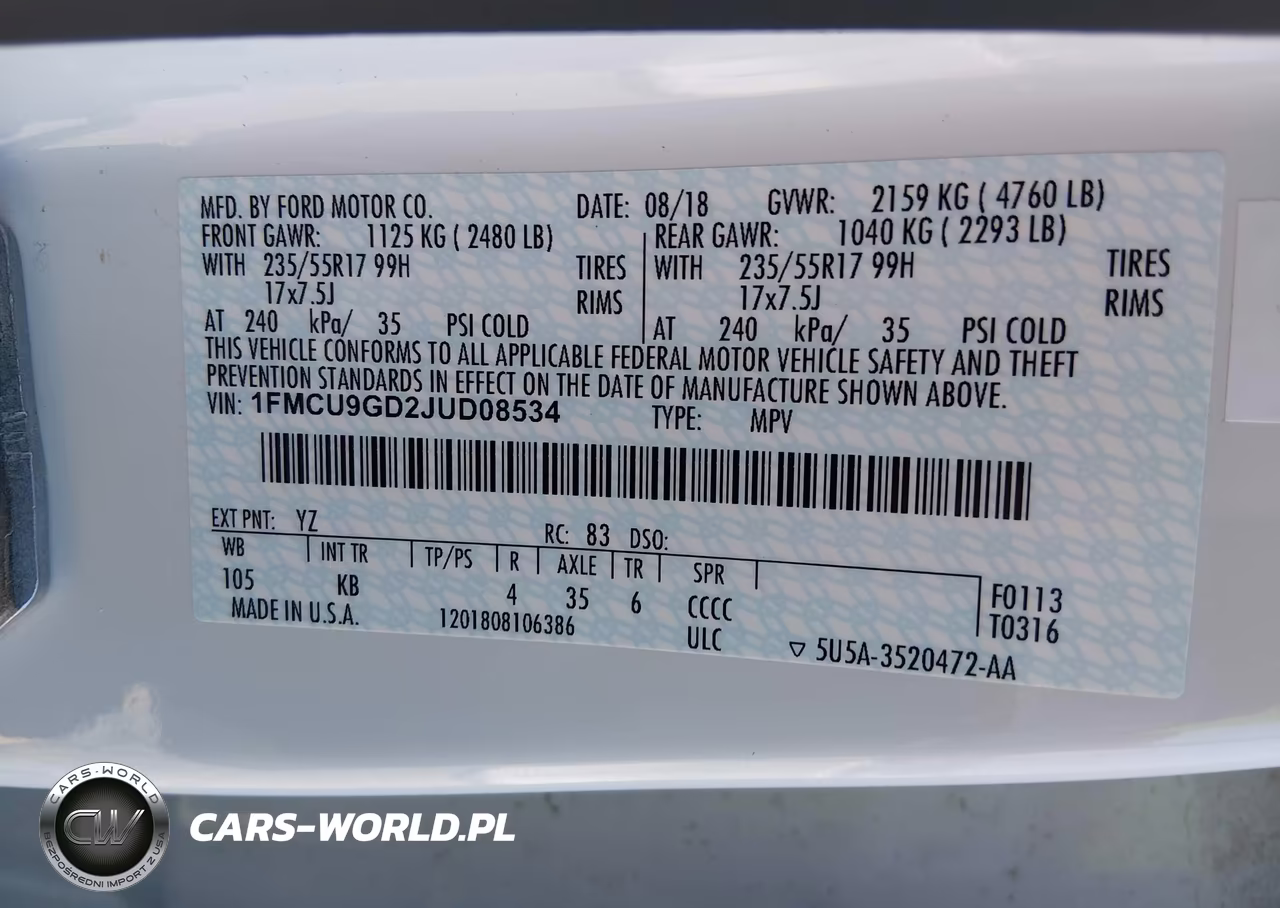2018 Ford Escape Se VIN:1FMCU9GD2JUD08534 - 9