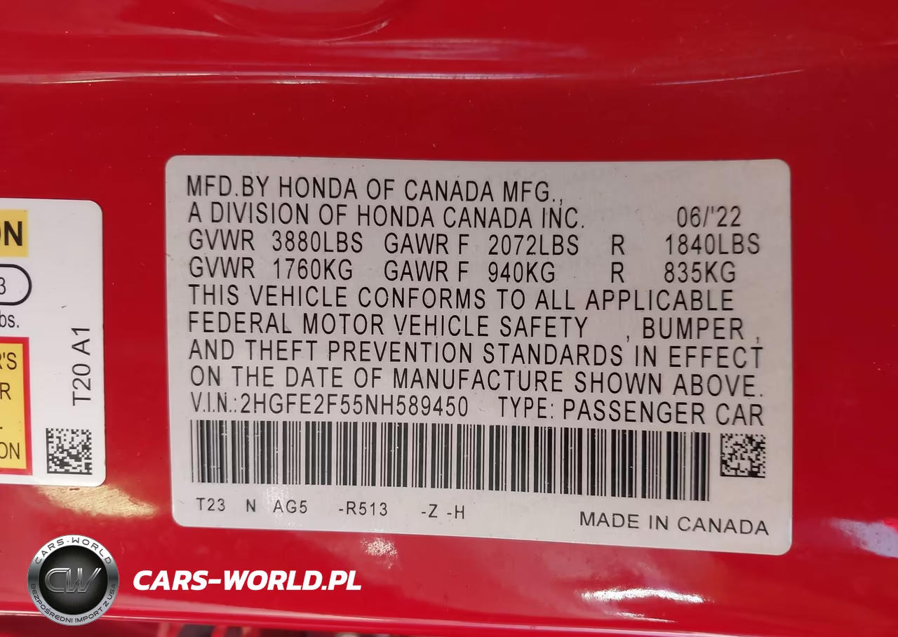 2022 Honda Civic Sport VIN:2HGFE2F55NH589450 - 9
