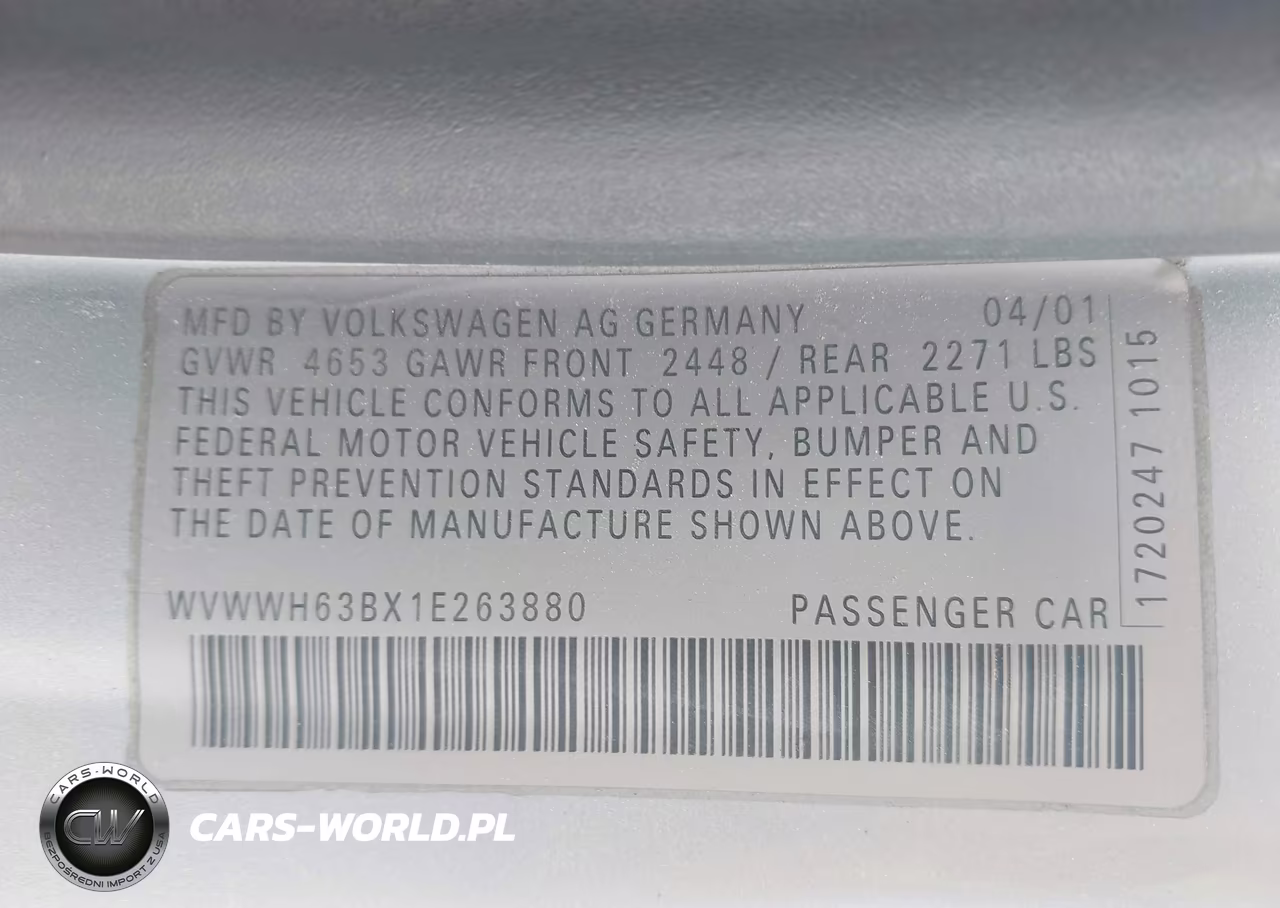 2001 Volkswagen Passat Glx VIN:WVWWH63BX1E263880 - 9