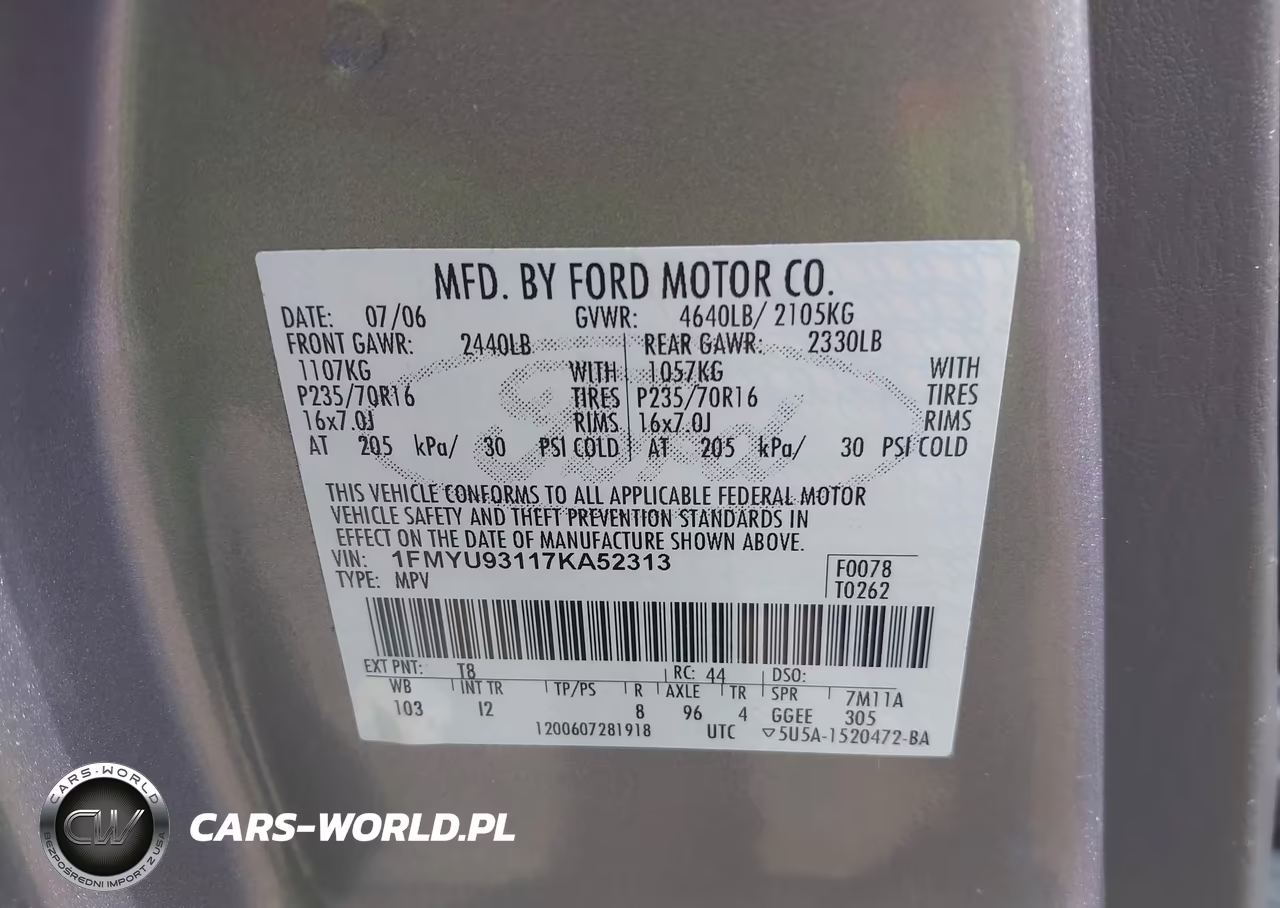 2007 Ford Escape Xlt-Xlt Sport VIN:1FMYU93117KA52313 - 9