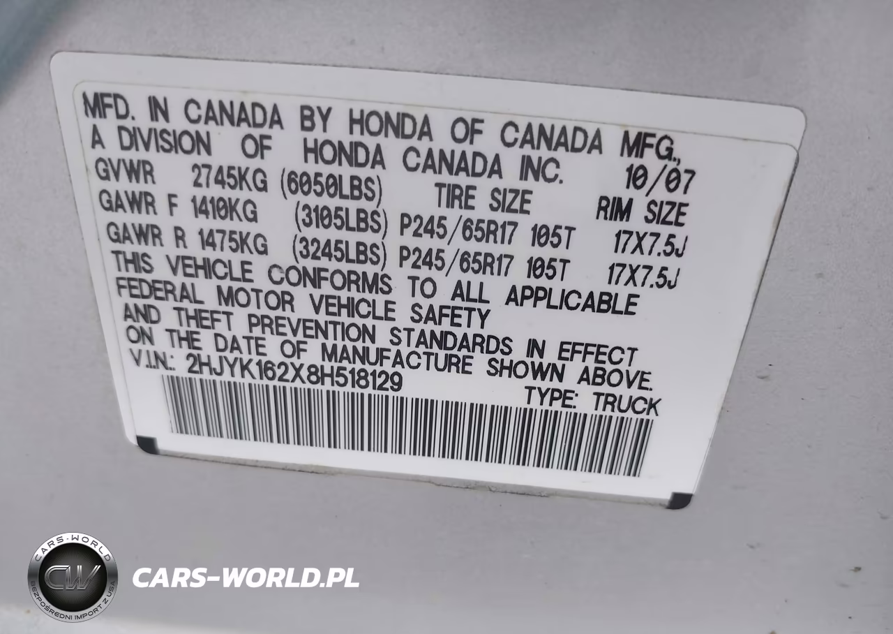2008 Honda Ridgeline Rt VIN:2HJYK162X8H518129 - 9