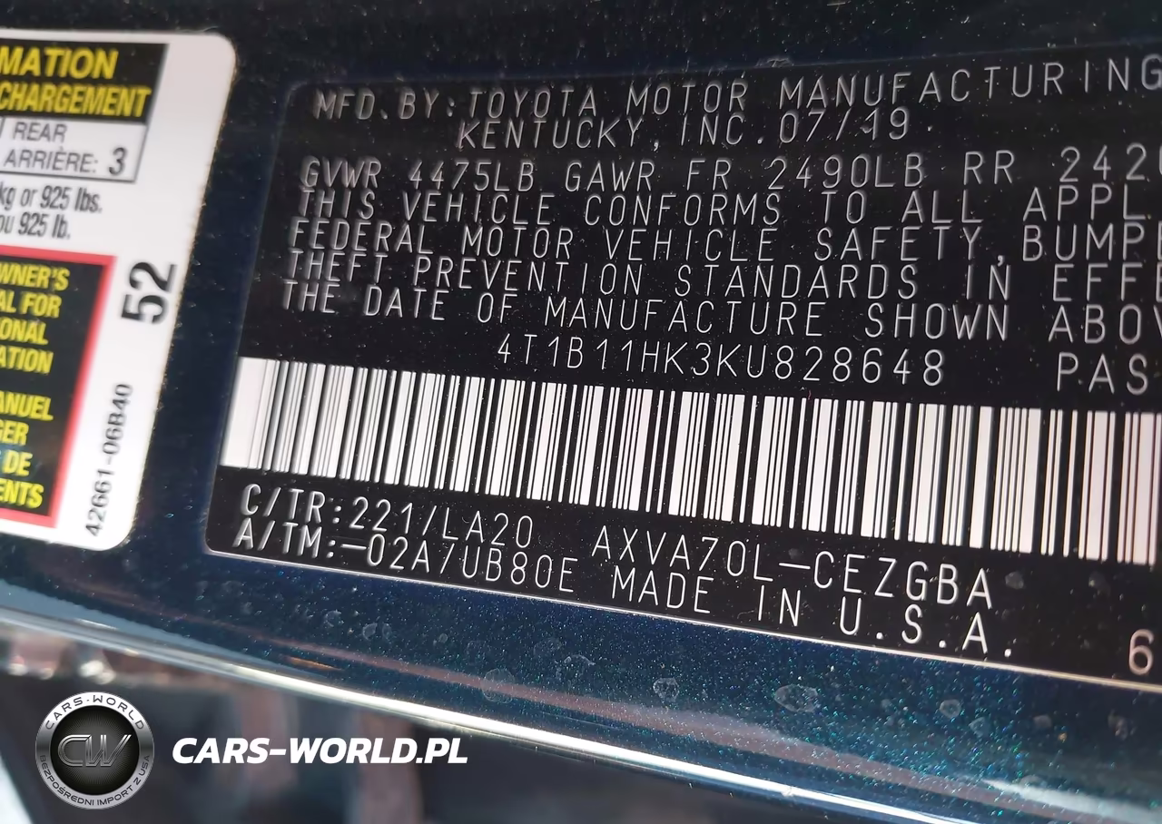 2019 Toyota Camry Xle VIN:4T1B11HK3KU828648 - 9