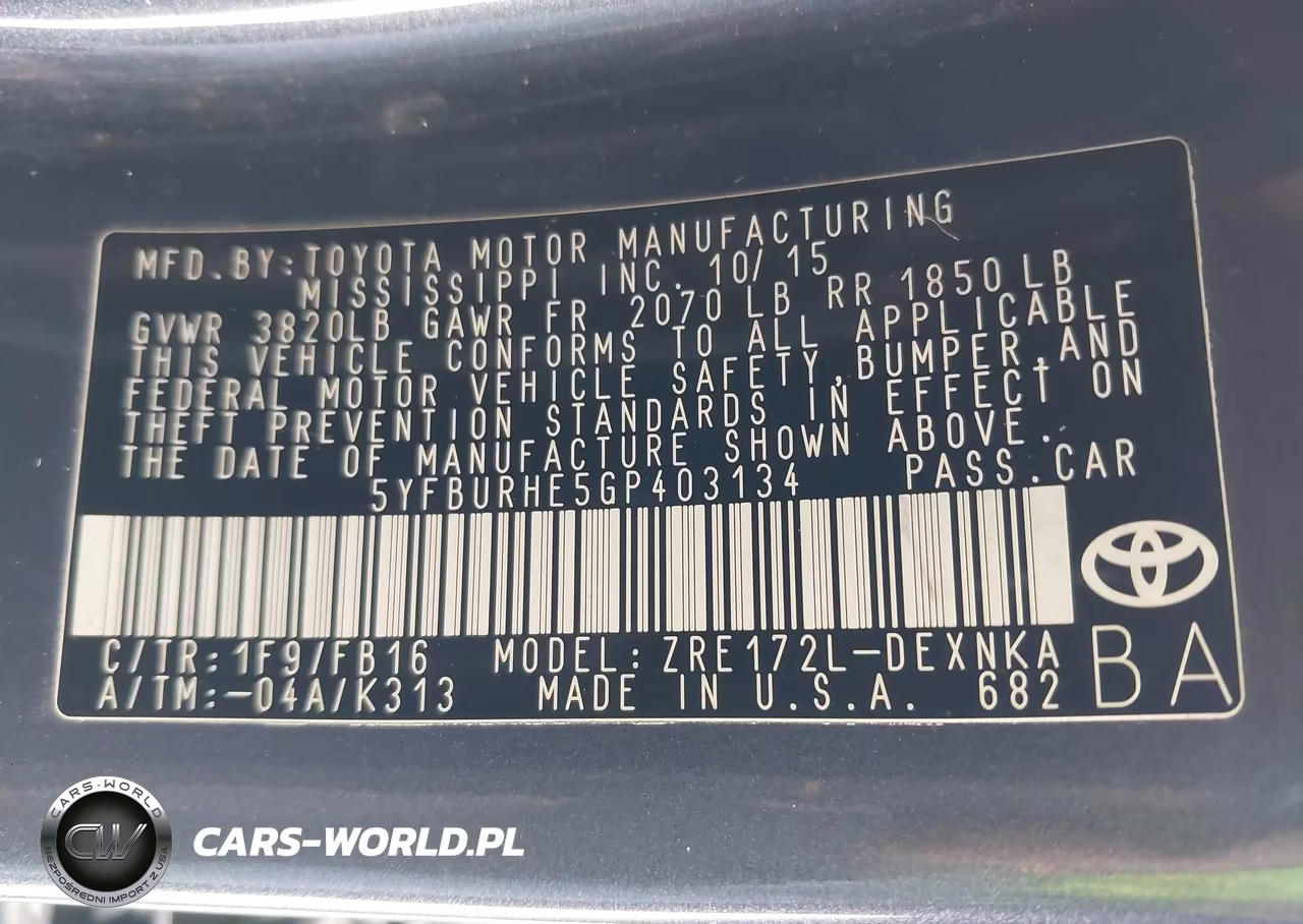 2016 Toyota Corolla Le Plus VIN:5YFBURHE5GP403134 - 9