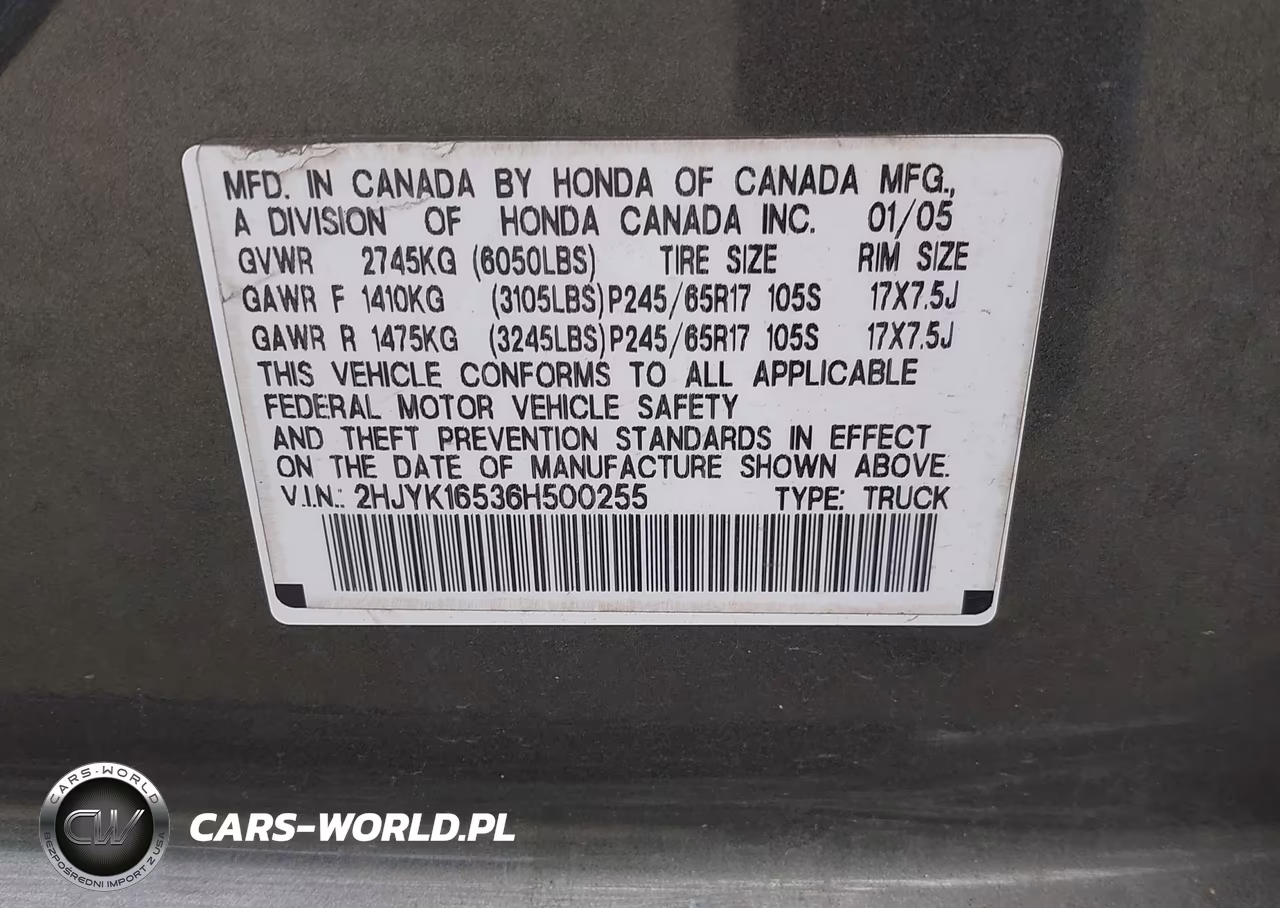 2006 Honda Ridgeline Rtl VIN:2HJYK16536H500255 - 9