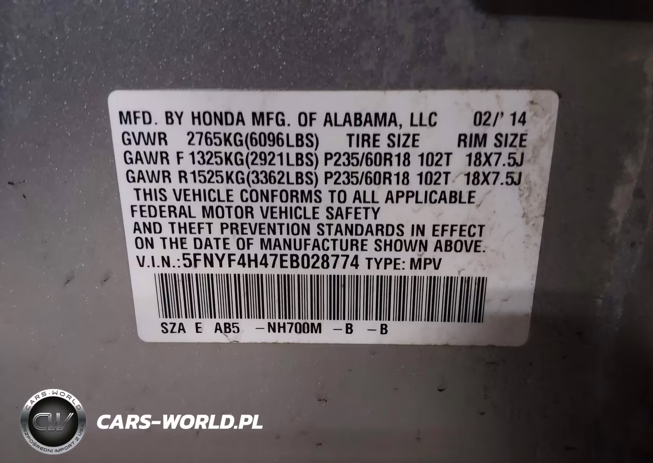 2014 Honda Pilot Ex VIN:5FNYF4H47EB028774 - 9