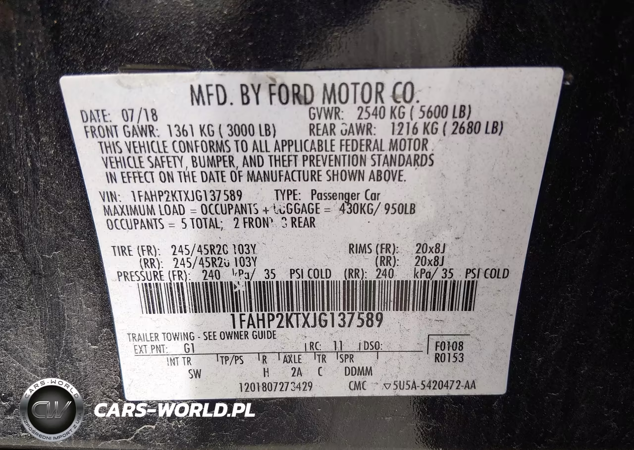 2018 Ford Taurus Sho VIN:1FAHP2KTXJG137589 - 9