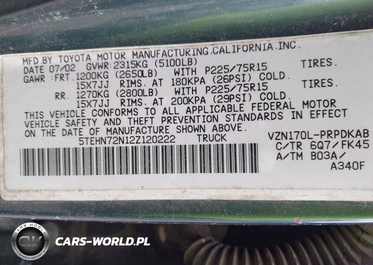 2002 Toyota Tacoma Base V6 VIN:5TEHN72N12Z120222 - 9