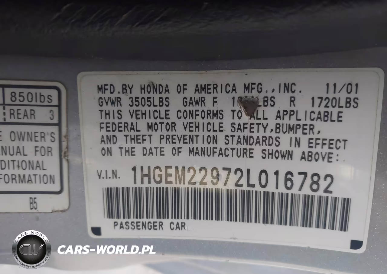 2002 Honda Civic Ex VIN:1HGEM22972L016782 - 9