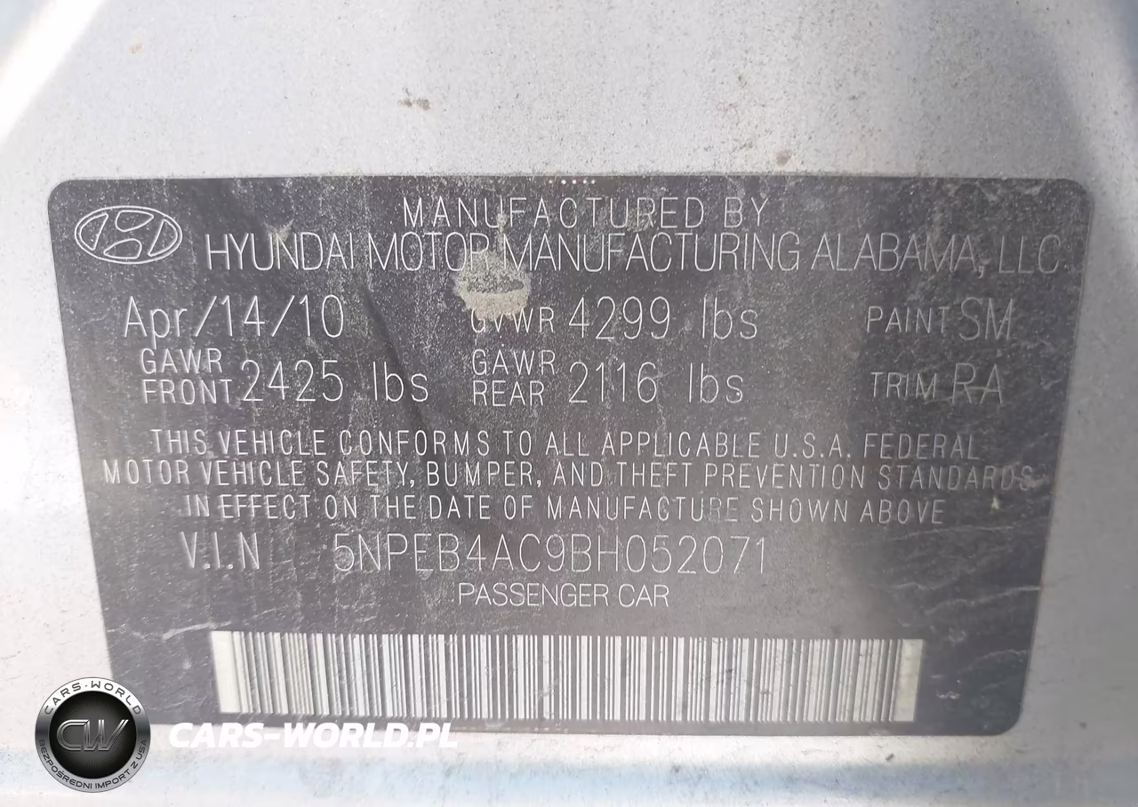 2011 Hyundai Sonata Gls VIN:5NPEB4AC9BH052071 - 9