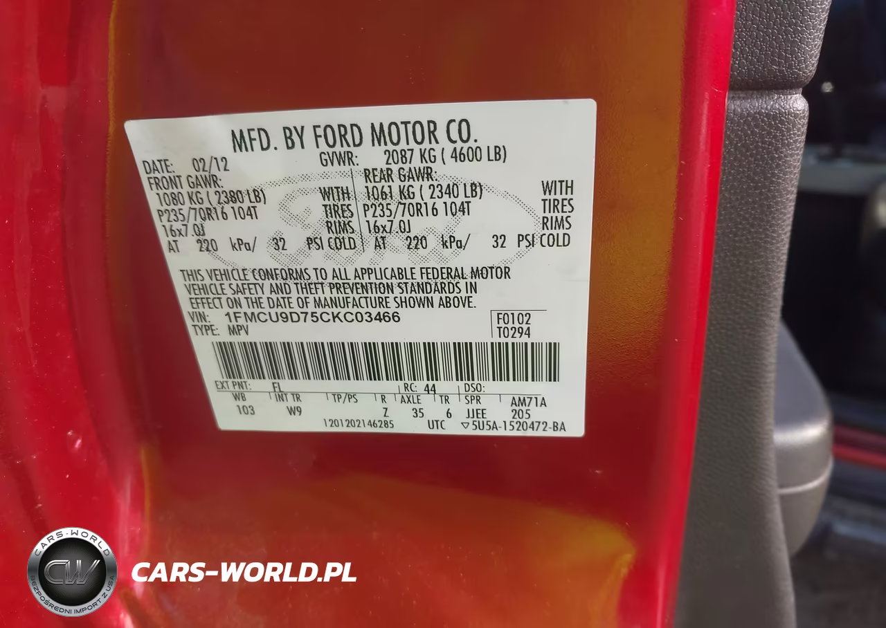 2012 Ford Escape Xlt VIN:1FMCU9D75CKC03466 - 9