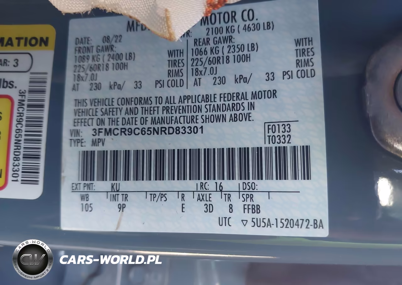2022 Ford Bronco Sport Outer Banks VIN:3FMCR9C65NRD83301 - 9