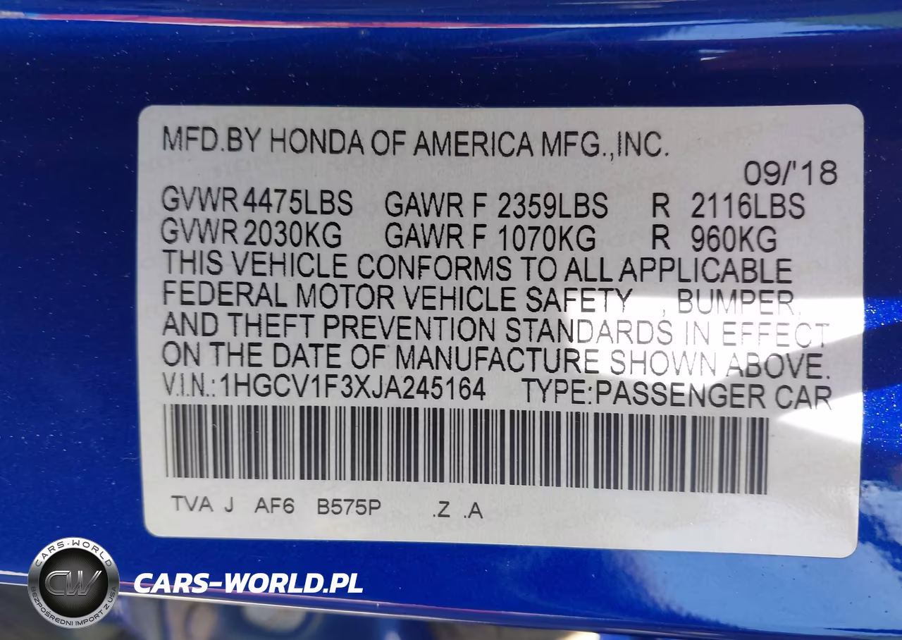 2018 Honda Accord Sport VIN:1HGCV1F3XJA245164 - 9