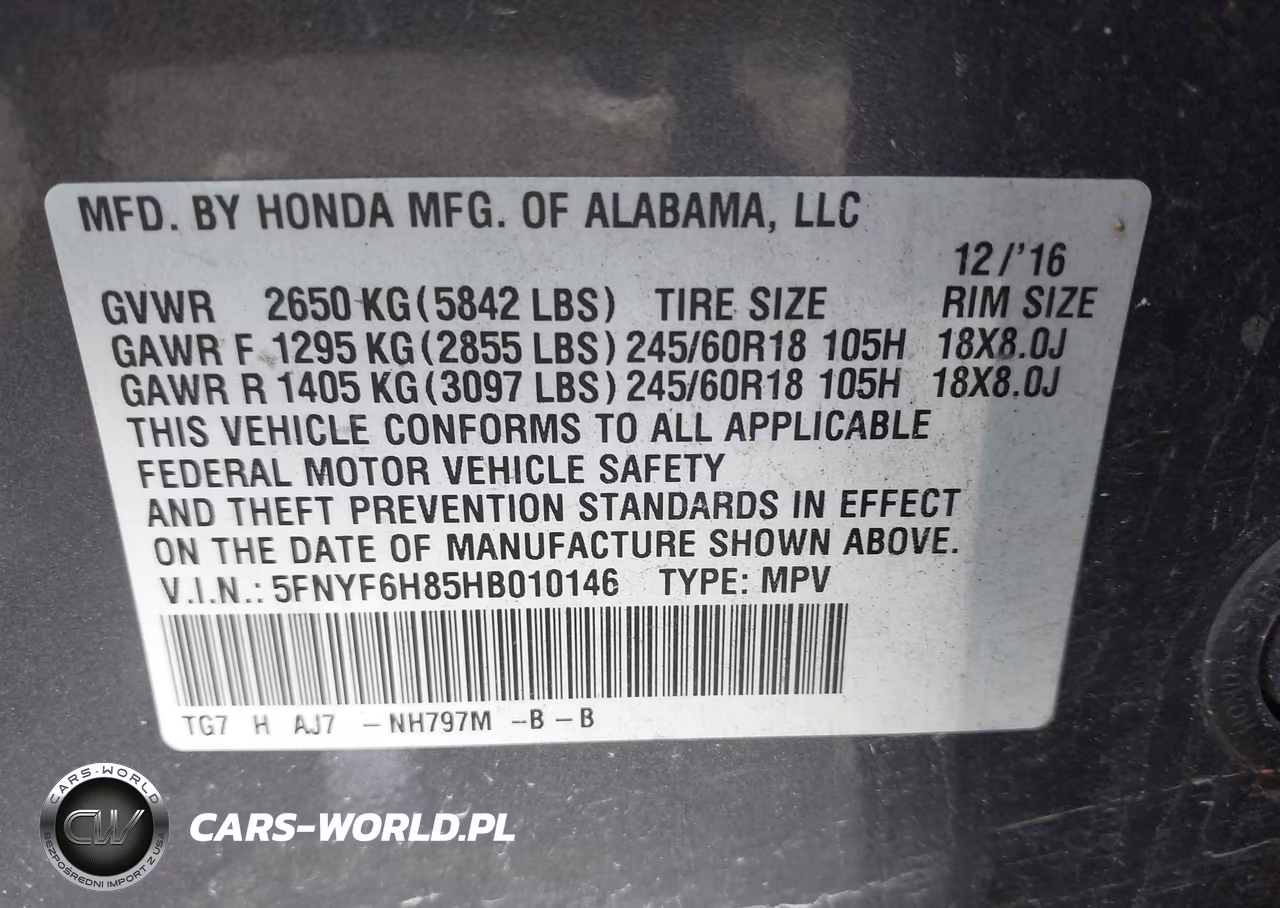 2017 Honda Pilot Ex-L VIN:5FNYF6H85HB010146 - 9