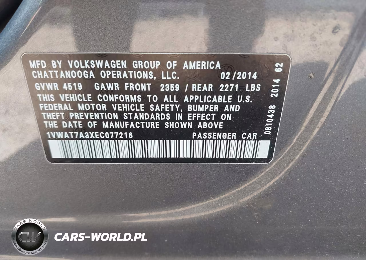 2014 Volkswagen Passat 1.8T Wolfsburg Edition VIN:1VWAT7A3XEC077216 - 9