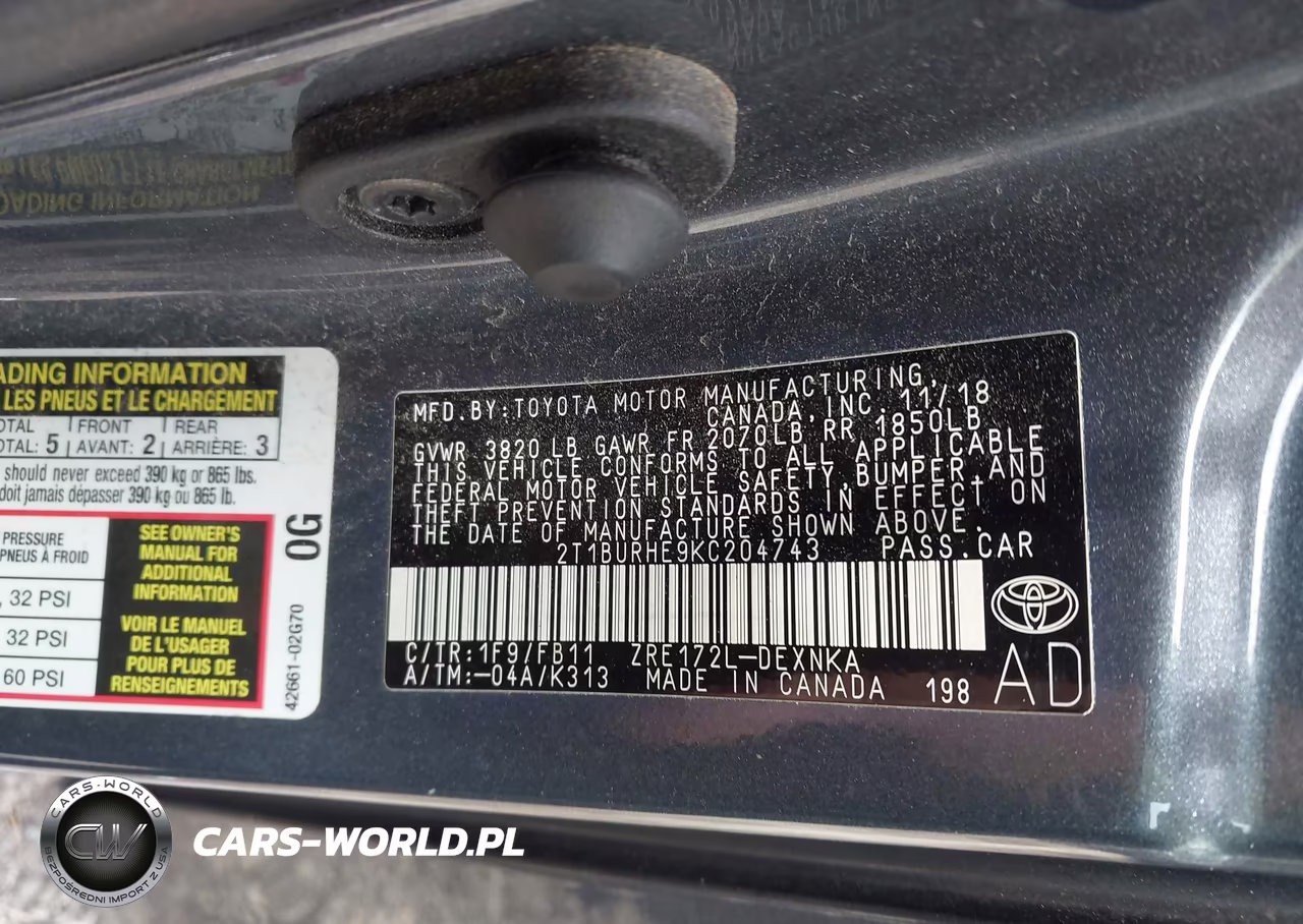 2019 Toyota Corolla Le VIN:2T1BURHE9KC204743 - 9