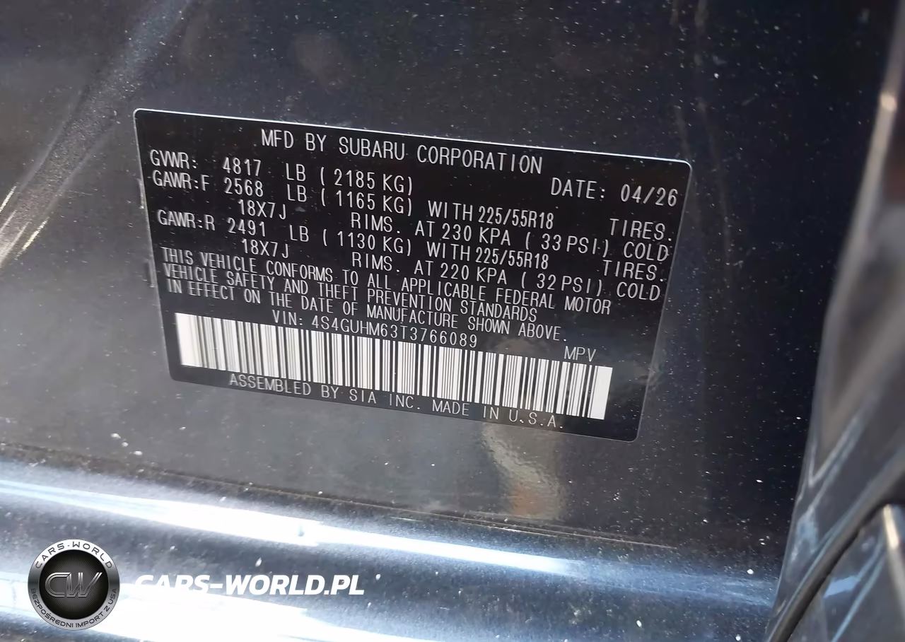 2026 Subaru Xvc VIN:4S4GUHM63T3766089 - 9