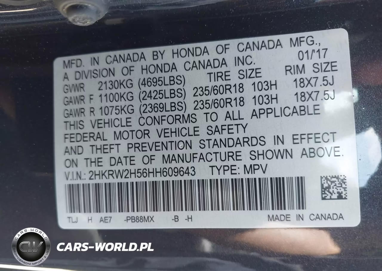 2017 Honda Cr-V Ex VIN:2HKRW2H56HH609643 - 9