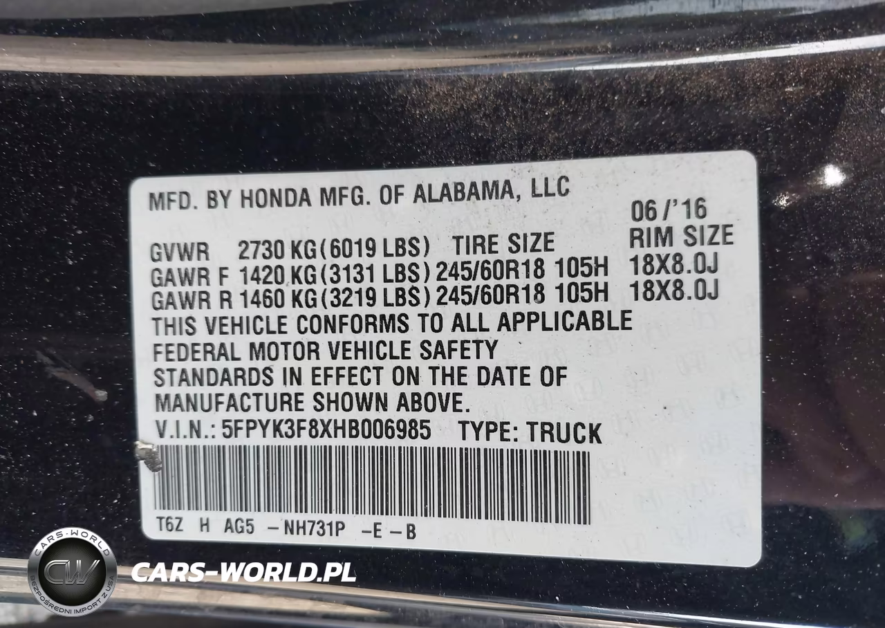 2017 Honda Ridgeline Black Edition VIN:5FPYK3F8XHB006985 - 9