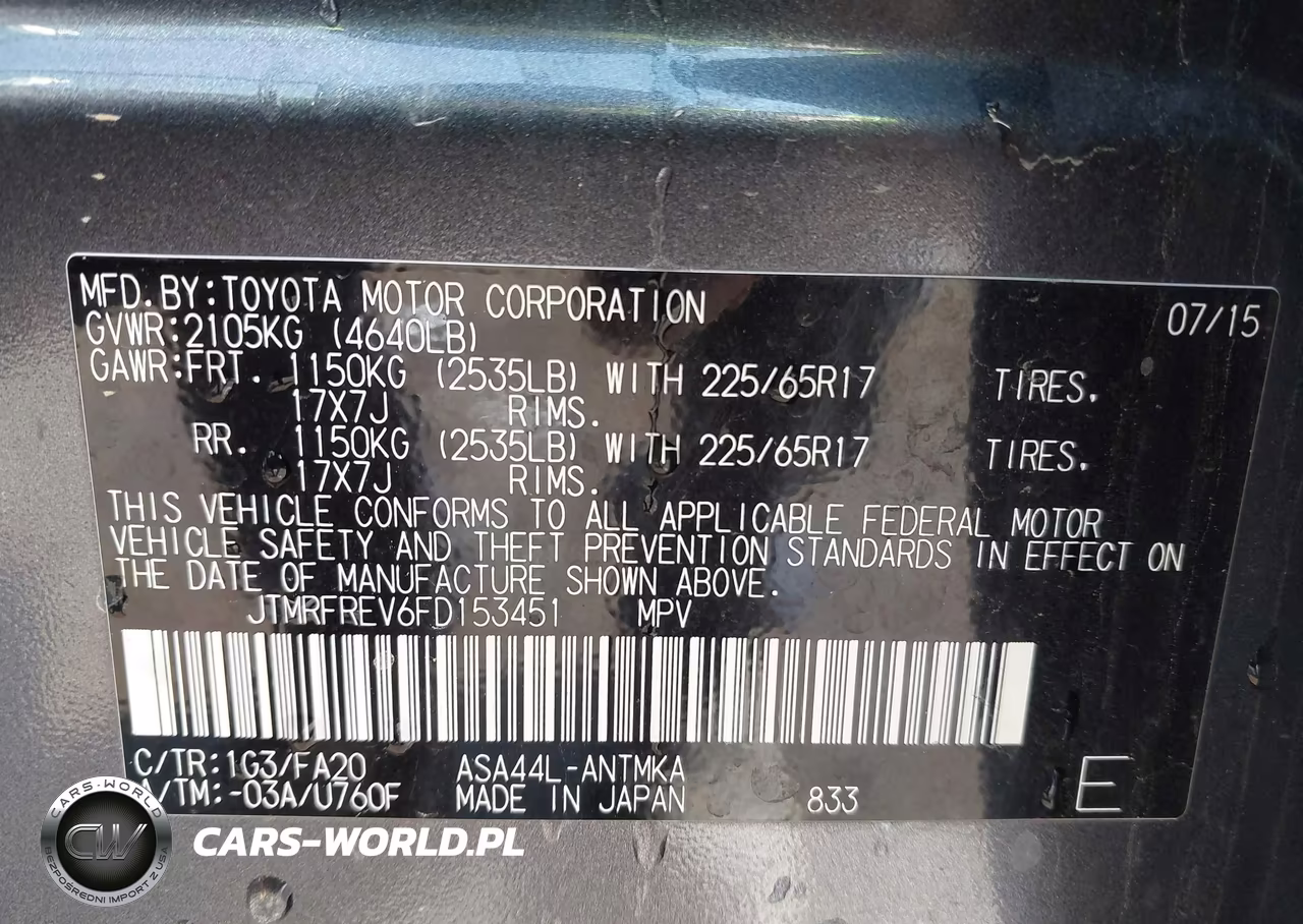 2015 Toyota Rav4 Xle VIN:JTMRFREV6FD153451 - 9