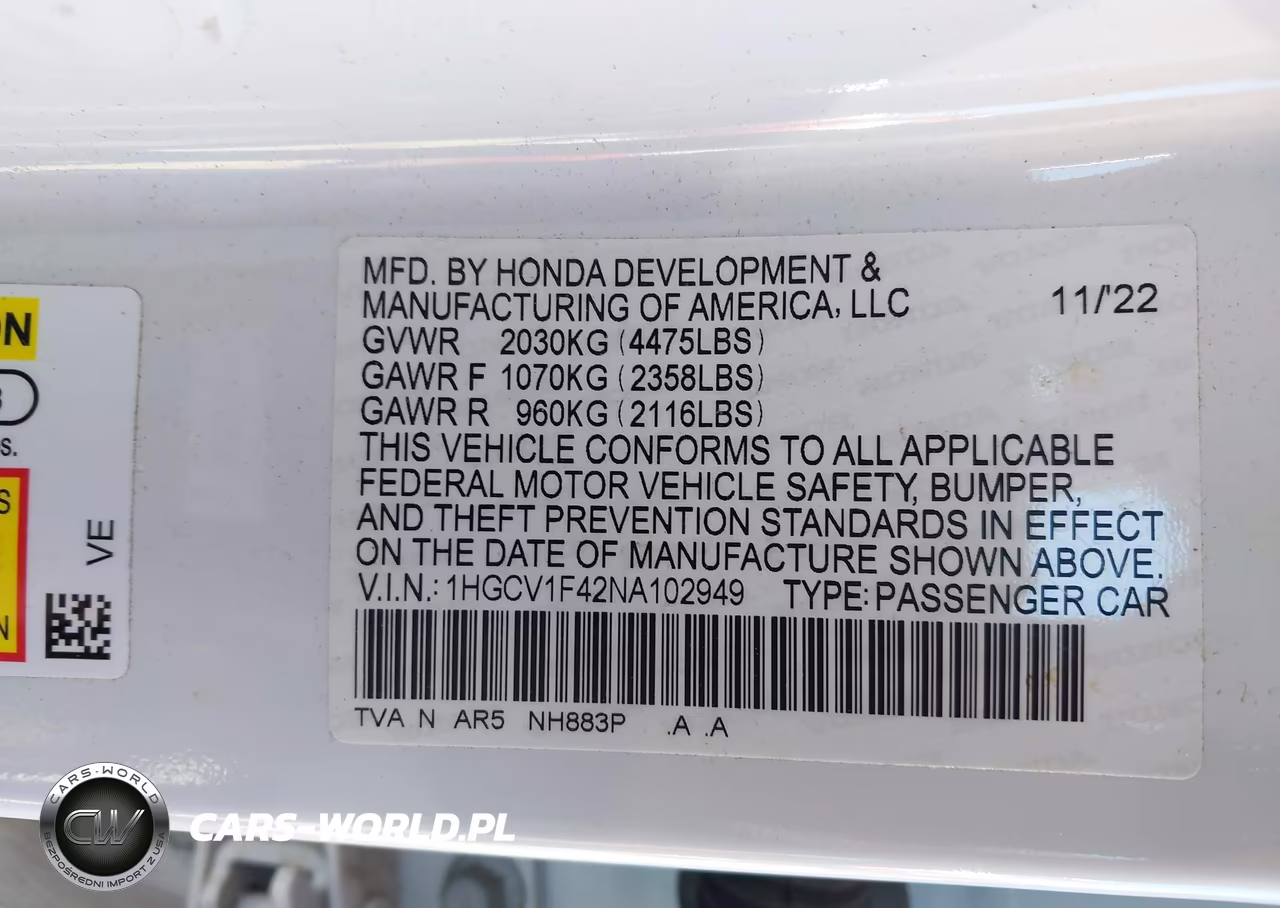 2022 Honda Accord Sport Special Edition VIN:1HGCV1F42NA102949 - 9