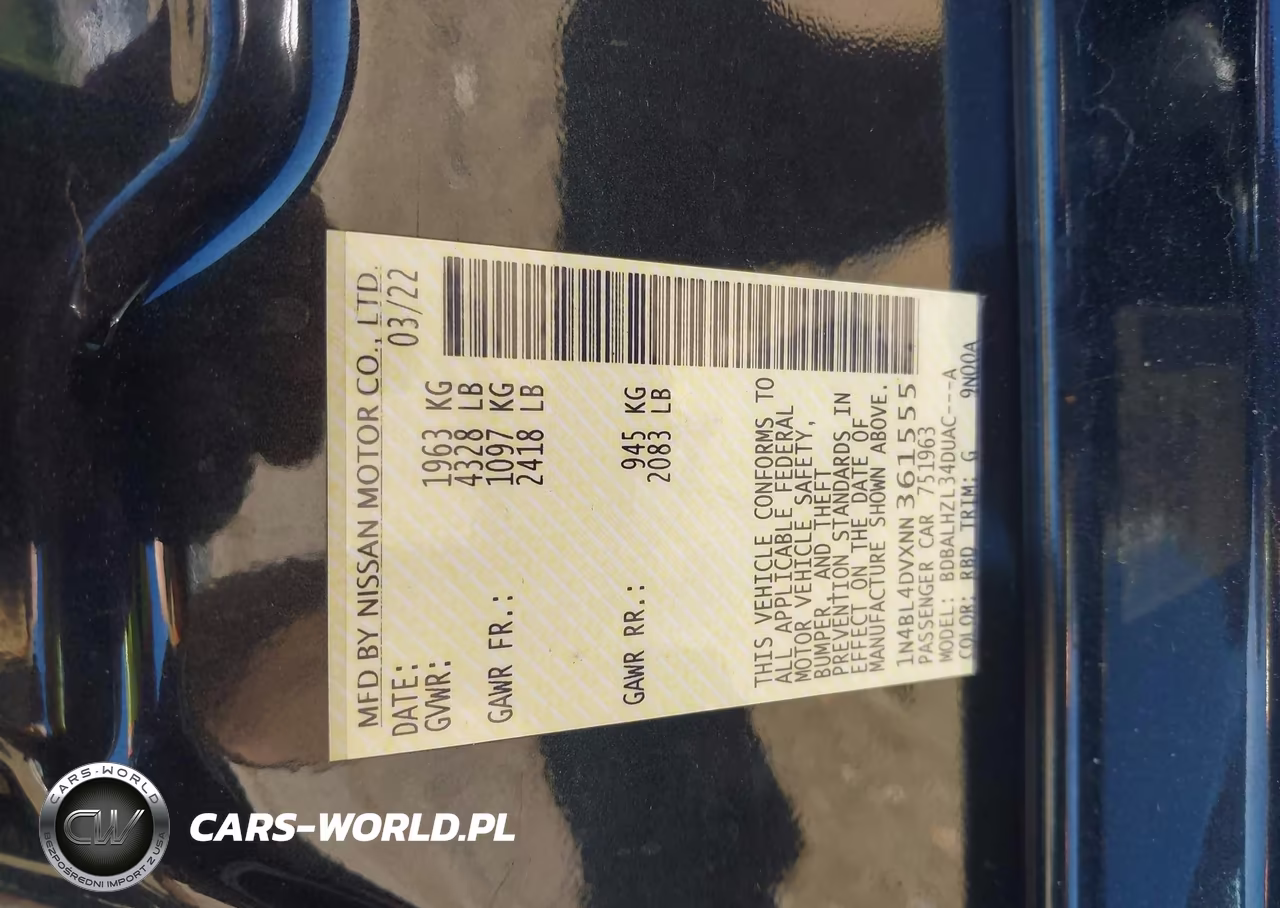 2022 Nissan Altima Sv Fwd VIN:1N4BL4DVXNN361555 - 9