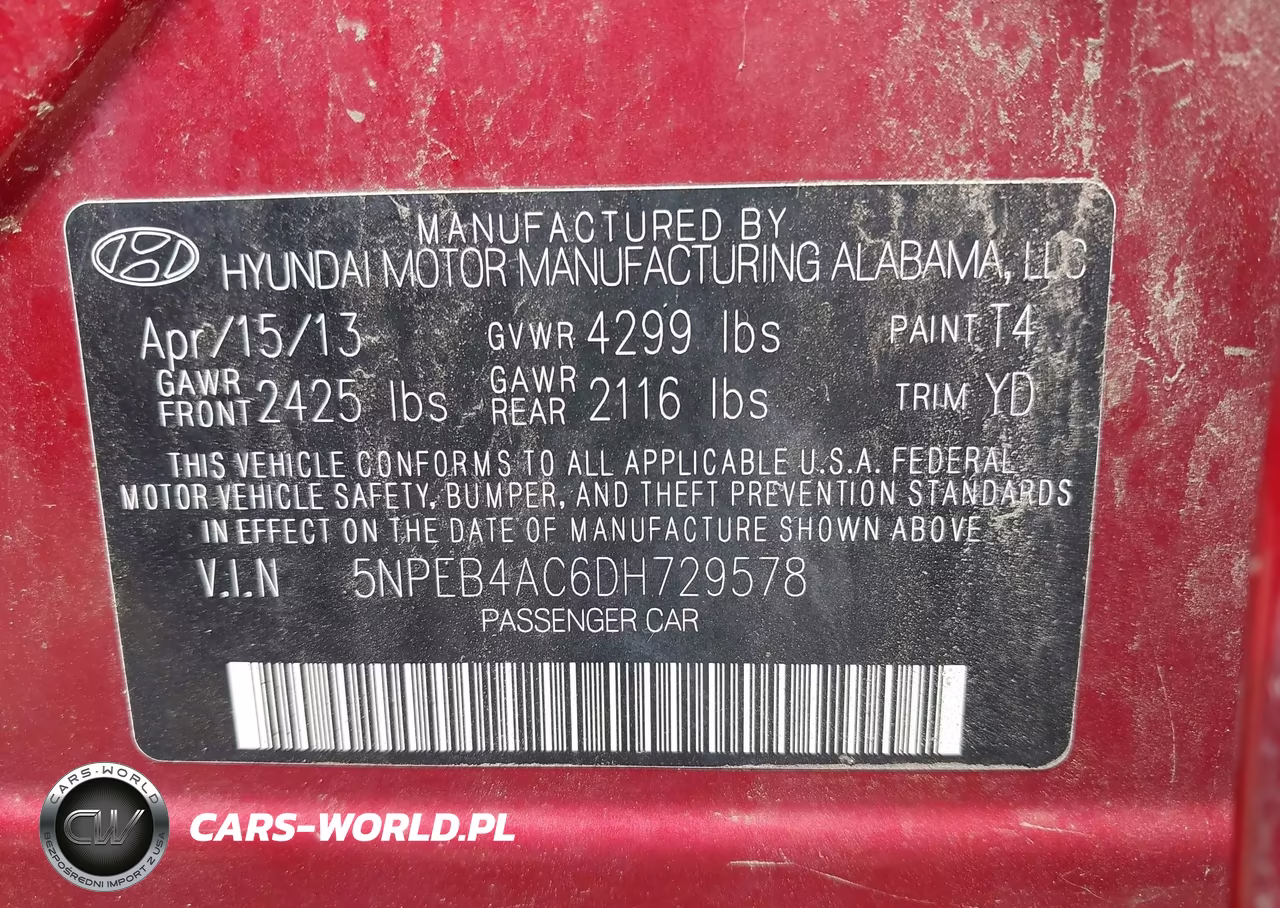 2013 Hyundai Sonata Gls VIN:5NPEB4AC6DH729578 - 9