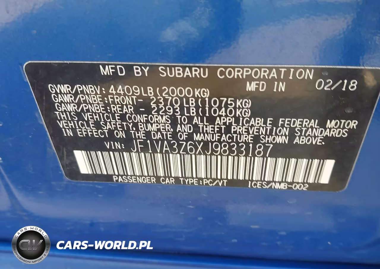 2018 Subaru Wrx Sti VIN:JF1VA3Z6XJ9833187 - 9