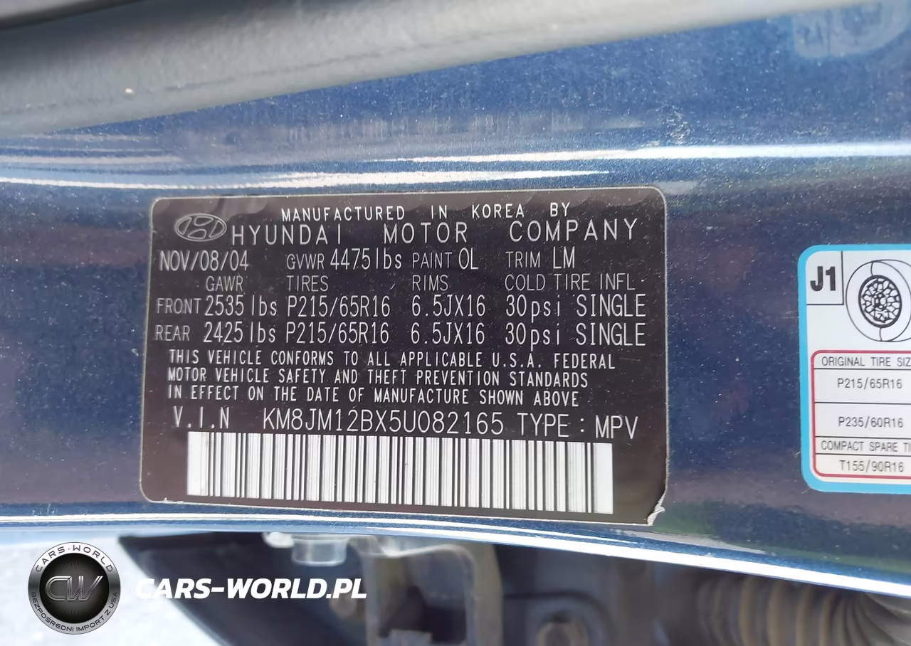 2005 Hyundai Tucson Gl VIN:KM8JM12BX5U082165 - 9