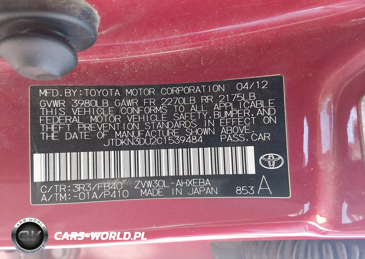 2012 Toyota Prius Two VIN:JTDKN3DU2C1539484 - 9