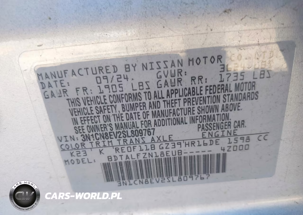 2025 Nissan Versa 1.6 Sv VIN:3N1CN8EV2SL809767 - 9