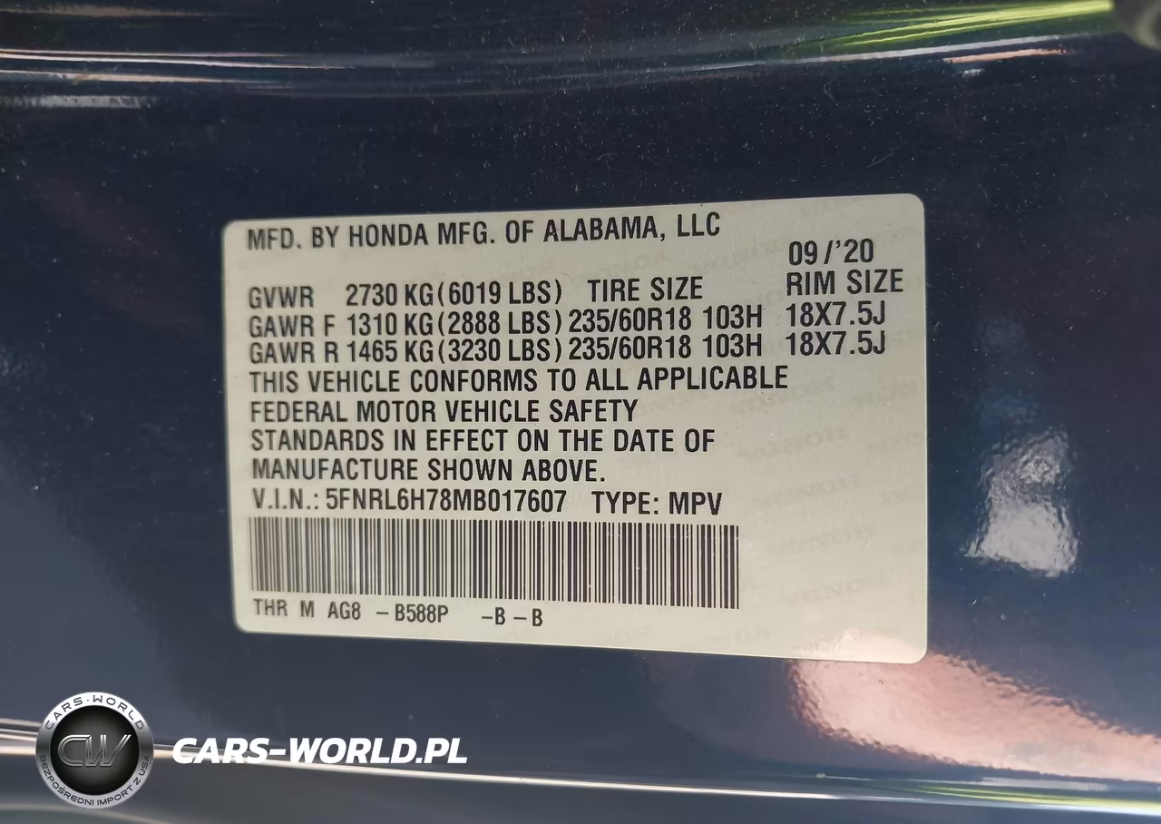 2021 Honda Odyssey Ex-L VIN:5FNRL6H78MB017607 - 9