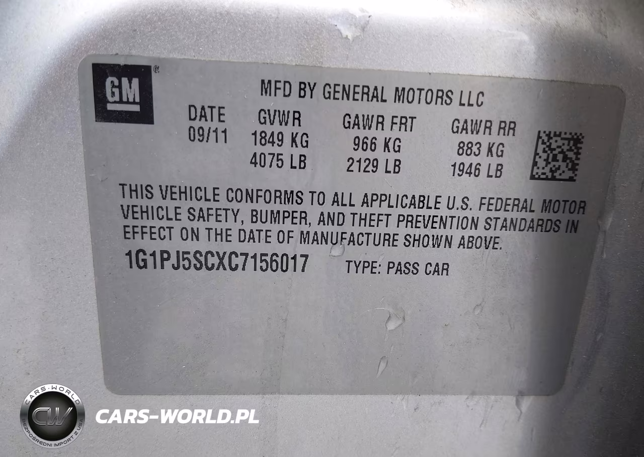 2012 Chevrolet Cruze Eco VIN:1G1PJ5SCXC7156017 - 9