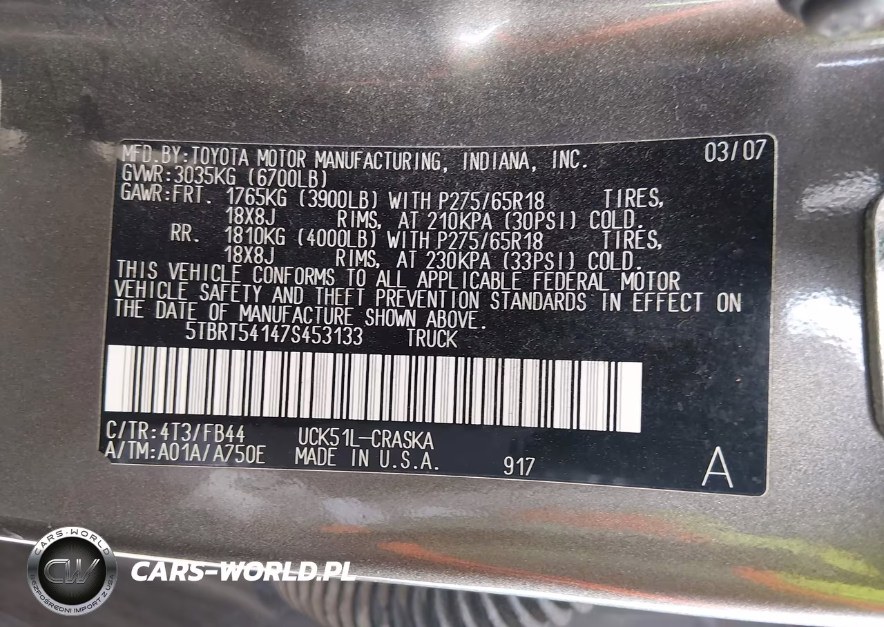 2007 Toyota Tundra Sr5 4.7L V8 VIN:5TBRT54147S453133 - 9
